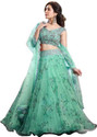 FLENSIRA Printed Semi Stitched Lehenga Choli (Green)
