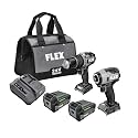 FLEX 24V Brushless Cordless 2-Tool Combo Kit: 1/2-Inch 2-Speed Hammer Drill with Turbo Mode and 1/4-Inch One-Touch Hex Impact Driver with (2) 5.0Ah Lithium Batteries and 160W Fast Charger - FXM210-2C