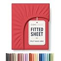 Flex Top King Fitted Bed Sheet - Split Head Single Fitted Sheet - Red