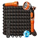 Flexible Garden Hose 25Ft & 10Modes Nozzle,Lightweight Water Hose,Kink-Free,All-Weather 3/4 in. Hose for RV,Boat,Car Wash,Garden,Yard,Camper,Outdoor NoneExpanding (Orange-Black, 25 Feet)