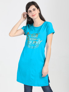 Fleximaa Casual Regular Sleeve Printed Women Blue