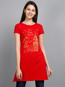 Fleximaa Casual Regular Sleeve Printed Women Red