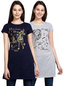 Fleximaa Casual Short Sleeve Printed Women Dark