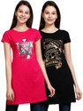 Fleximaa Casual Short Sleeve Printed Women Pink