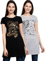 Fleximaa Casual Short Sleeve Printed Women Black
