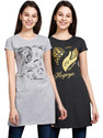 Fleximaa Casual Short Sleeve Printed Women Grey