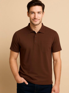 Fleximaa Solid Men Polo Neck Brown T-Shirt