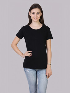 Fleximaa Solid Women Round Neck Black T-Shirt