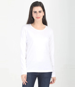 Fleximaa Solid Women Round Neck White T-Shirt