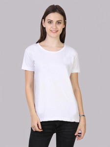 Fleximaa Solid Women Round Neck White T-Shirt