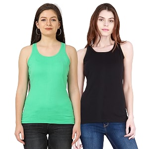 FLEXIMAA Womens Cotton Plain Round Neck Sleeveless