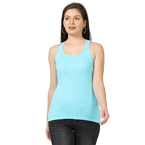 FLEXIMAA Womens Cotton Plain Round Neck Sleeveless