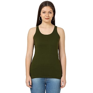 FLEXIMAA Womens Cotton Plain Round Neck Sleeveless
