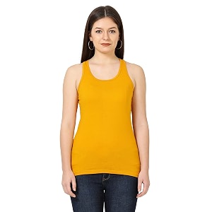 FLEXIMAA Womens Cotton Plain Round Neck Sleeveless