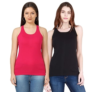FLEXIMAA Womens Cotton Plain Round Neck Sleeveless