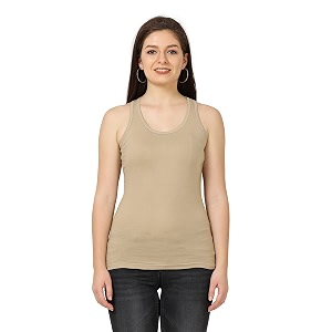 FLEXIMAA Womens Cotton Plain Round Neck Sleeveless