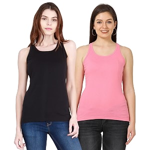 FLEXIMAA Womens Cotton Plain Round Neck Sleeveless