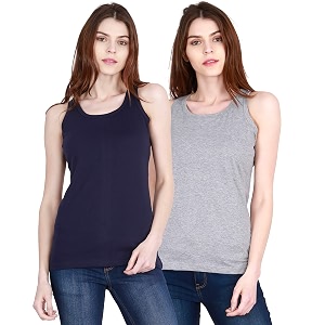 FLEXIMAA Womens Cotton Plain Round Neck Sleeveless