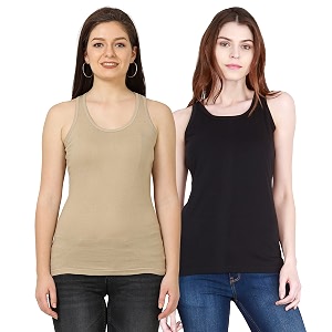 FLEXIMAA Womens Cotton Plain Round Neck Sleeveless