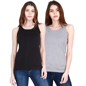 FLEXIMAA Womens Cotton Plain Round Neck Sleeveless