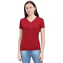 FLEXIMAA Women's Cotton Plain V Neck Half Sleeve T-Shirt