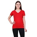 FLEXIMAA Women's Cotton Plain V Neck Half Sleeve T-Shirt