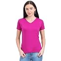 FLEXIMAA Women's Cotton Plain V Neck Half Sleeve T-Shirt