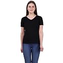 FLEXIMAA Women's Cotton Plain V Neck Half Sleeve T-Shirt