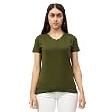 FLEXIMAA Women's Cotton Plain V Neck Half Sleeve T-Shirt