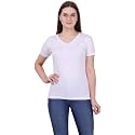 FLEXIMAA Women's Cotton Plain V Neck Half Sleeve T-Shirt