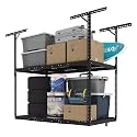 FLEXIMOUNTS 3x6 2-Tier Overhead Ceiling Garage Storage Rack, Black