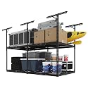 FLEXIMOUNTS 4x8 2-Tier Overhead Ceiling Garage Storage Rack, Black