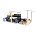 FLEXIMOUNTS 4x8ft Overhead Garage Storage Rack with Safety Rails, White