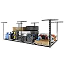 FLEXIMOUNTS 4x8ft Overhead Garage Storage Rack with Safety Rails, Black