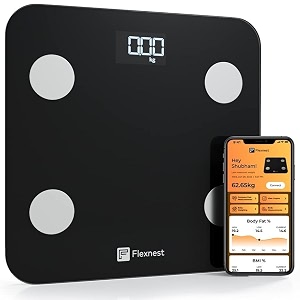 flexnest flexscale  smart bluetooth body fat weighing scale weight machine analyzer with 100 secure indian app measures bmi body fat protein with 13 parameters flexscale 20