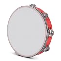 Flexzion 10-Inch Wood Tambourine for Adults, Double Row Jingles, Red