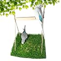 FlidRunest Bird Swing Mat with Wood Perch, Lawn Swing Hammock for Parrot, Simulated Grass Bird Swing Mat Hanging Climbing Hammock for Parakeet, Budgie, Conure, Cockatiel, Lovebird, Canary