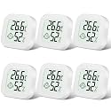 flintronic 6pcs Room Thermometer Hygrometer Indoor, Mini Digital Temperature Humidity Meter Gauge, Accurate Hygrometer with Clear LCD Display and Face Icons for Home Baby,Office,Garden(with Battery)