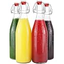 Flip Glass Bottles to store homebrew, oil, vinaigrette, wines, beer, teas, Swing Top Easy Cap Clear, Round, 1000 ml, Set of 2, Clear.