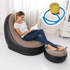 flipco inflatable lazy sofa with foot stool sofa lounge chair flocked lazy couch set pvc 2 seater inflatable sofa
