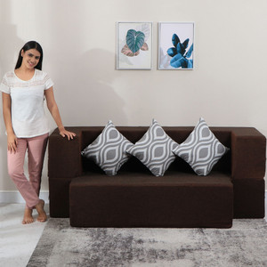 flipkart perfect homes cambridge 72x44x10  low floor jute fabric 3 cushions 3 seater double foam fold out sofa cum bed finish color - brown delivery condition - diydo-it-yourself