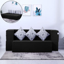 Flipkart Perfect Homes Cambridge 72"x44"x10" | Low Floor Sofa Cum Bed, Jute Fabric, 3 Cushions 3 Seater Double Foam Fold Out Sofa Cum Bed (Finish Color - Black with black cuhsions Delivery Condition - DIY(Do-It-Yourself))