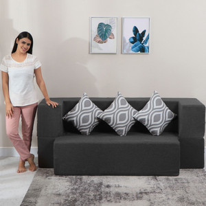 flipkart perfect homes cambridge 72x20x33 3 seater double foam fold out sofa cum bed finish color - dark grey delivery condition - diydo-it-yourself