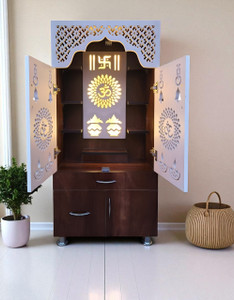 flipkart perfect homes premium quality brown home templepooja unitpooja mandir inbuilt led light engineered wood home temple height 130 pre-assembled