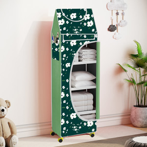 flipkart perfect homes studio baby 5 layer unbreakable material pvc with wheels collapsible wardrobe pp collapsible wardrobe finish color - a5 print_dark greenwhite diydo-it-yourself