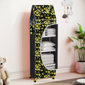 flipkart perfect homes studio baby 5 layer unbreakable material pvc with wheels collapsible wardrobe pp collapsible wardrobe finish color - a5 print_black diydo-it-yourself