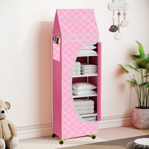 flipkart perfect homes studio baby 6 layer unbreakable material pvc with wheels collapsible wardrobe pp collapsible wardrobe finish color - a6 print_pinkwhite diydo-it-yourself