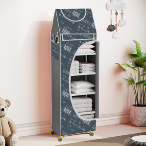 flipkart perfect homes studio baby 6 layer unbreakable material pvc with wheels collapsible wardrobe pp collapsible wardrobe finish color - a6 print_greygrey diydo-it-yourself