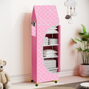 Flipkart Perfect Homes Studio Baby 6 Layer Unbreakable Material PVC With Wheels Collapsible Wardrobe PP Collapsible Wardrobe (Finish Color - A6 PRINT_PINK::White, DIY(Do-It-Yourself))