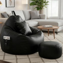 Flipkart Perfect Homes Studio Jumbo Faux Leather Leatherette Bean Bag with Footrest and Cushion Filled with Beans Bean Bag Chair  With Bean Filling
